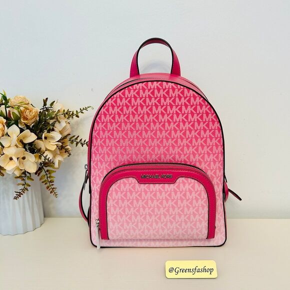 Michael Kors Jaycee Medium Ombré Signature Logo Backpack Dragonfruit - Picture 1 of 9